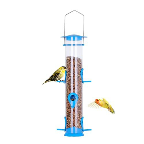 Bird Feeders Hanging Plastic Tube Bird Seed Feeder With 6 Ports Niger ...