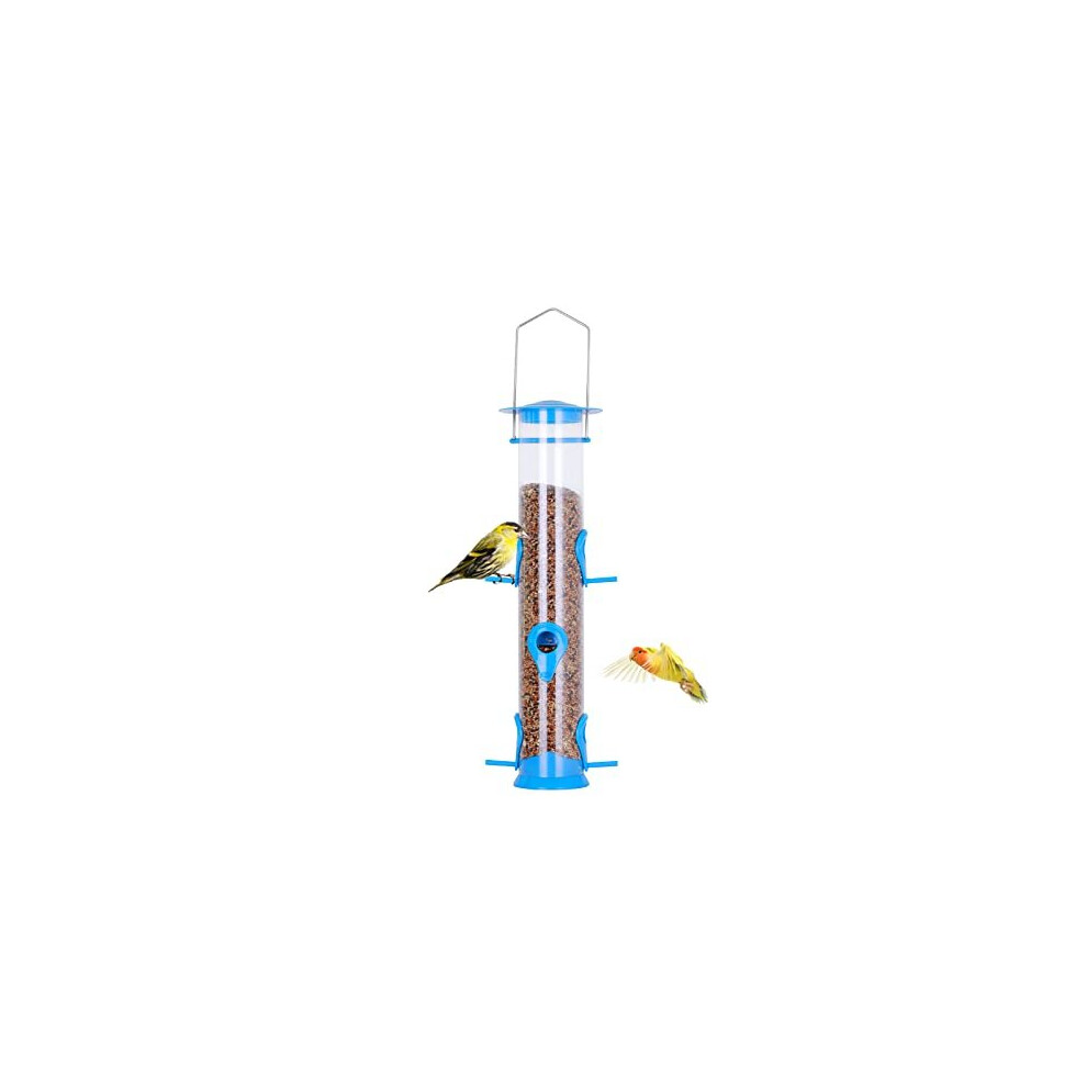 Bird Feeders Hanging Plastic Tube Bird Seed Feeder With 6 Ports Niger Seed Bird Feeder With Steel Hanger Weatherproof Fat Ball Bird Feeder Bird Feeder
