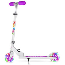Scooter for Kids, 2 Wheels Folding Kick Scooter for Children Girl and Boys, 3 Adjustable Height, LED Flashing Light up Wheels, with Kickstand (Purple)