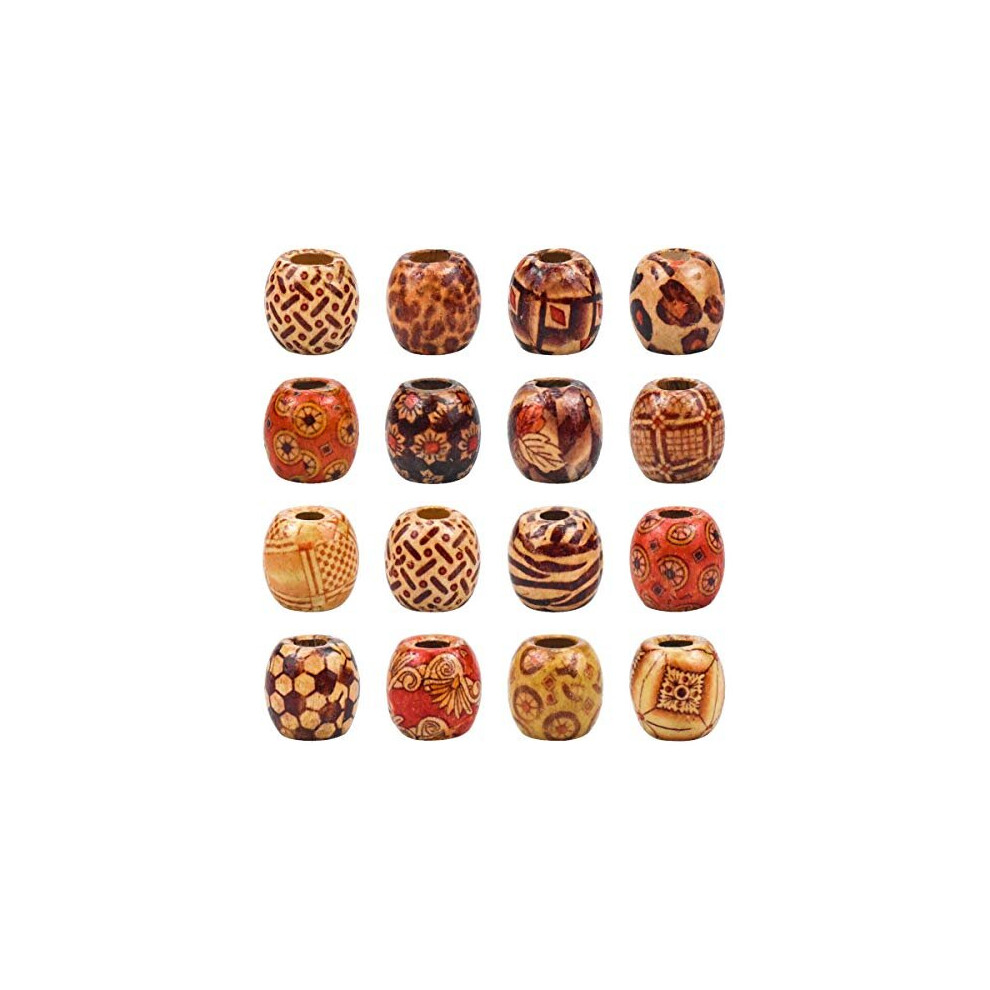 300pcs Wooden Beads for Crafts, Large Hole Beads for Macrame, Painted Wood Beads Barrel Beads Rosary for Bracelet Necklace Jewellery Making DIY Hair