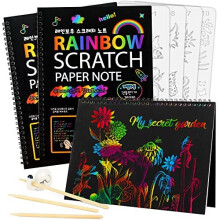 3 Pack Scratch Art for Kids, Large Rainbow Scratch Art Book, Kids Scratch Paper & Pads, Arts and Craft for Kids, Gifts for Girls Boys Birthday, 11pcs