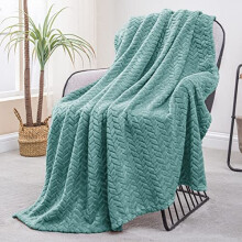 Large Flannel Fleece Throw Blanket, 127x178 CM Sofa Throws, Soft Jacquard Weave Leaves Pattern Throws for Sofa, Celadon Blanket