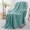 Large Flannel Fleece Throw Blanket, 127x178 CM Sofa Throws, Soft Jacquard Weave Leaves Pattern Throws for Sofa, Celadon Blanket 1