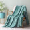 Large Flannel Fleece Throw Blanket, 127x178 CM Sofa Throws, Soft Jacquard Weave Leaves Pattern Throws for Sofa, Celadon Blanket 2