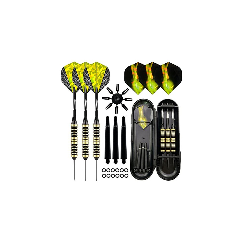 Steel Tip Darts Set 24g,3 Pack Professional Dart with Aluminum Shafts(+3 More Spare Shafts) and 2 Style Flights And Darts Case