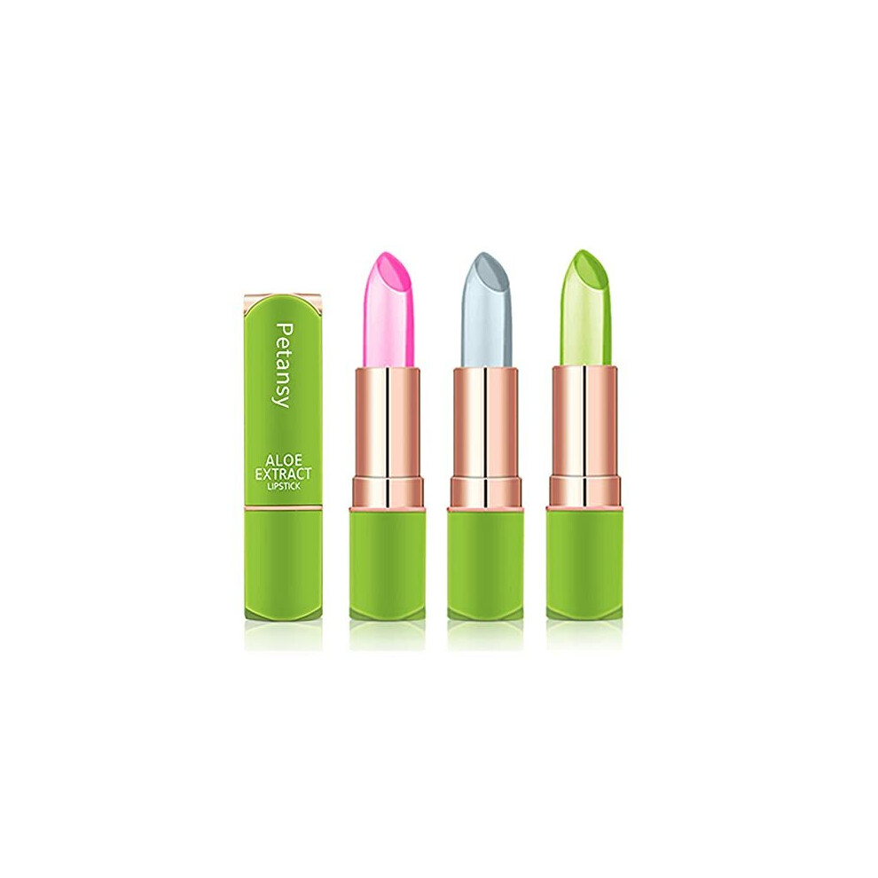 Petansy 3 Packs Aloe Vera Lipstick, Lips Moisturizer Long Lasting Nutritious Lip Balm Magic Temperature Color Change Lip Gloss-Set(A)