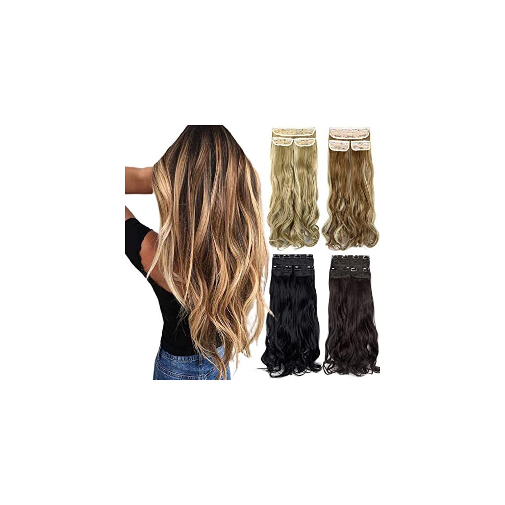 Dodoing Unisex Clip In Hair Extensions 3Pcs 8Clips Curly Wavy Thick Full Head Double Weft Clip On Synthetic Hair Extension Wavy Hairpieces For Women (18" Ash Blonde