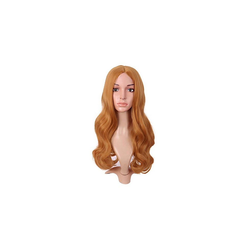 Mapofbeauty Unisex Orange 22 Inch/55Cm Fashion Long Synthetic Fiber Curly Hair Middle Part Cosplay Wig (Golden )