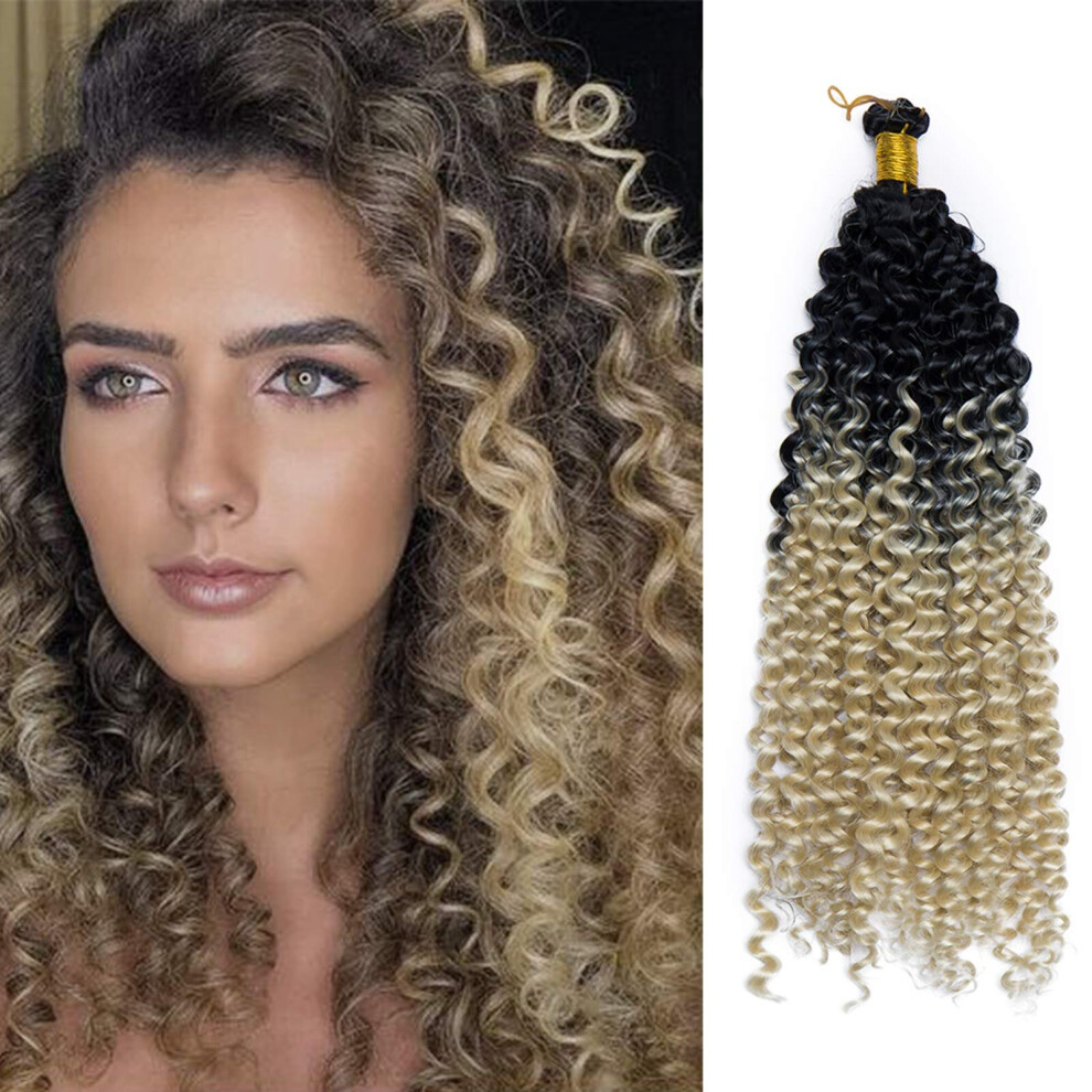 Silk-Co Afro Brading Hair Marlybob Crochet Hair Water Wave Curly Braids For Braiding Hairpiece Synthetic Hair Extensions(Black To Light Blond; 14Inch)