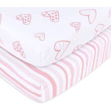 Travel Cot Fitted Sheet, 2 Pack, 100% Jersey Knit Cotton Pack n Play Sheets or Playpen Sheets(9565cm), Ultra Soft and Breathable for Baby Girls