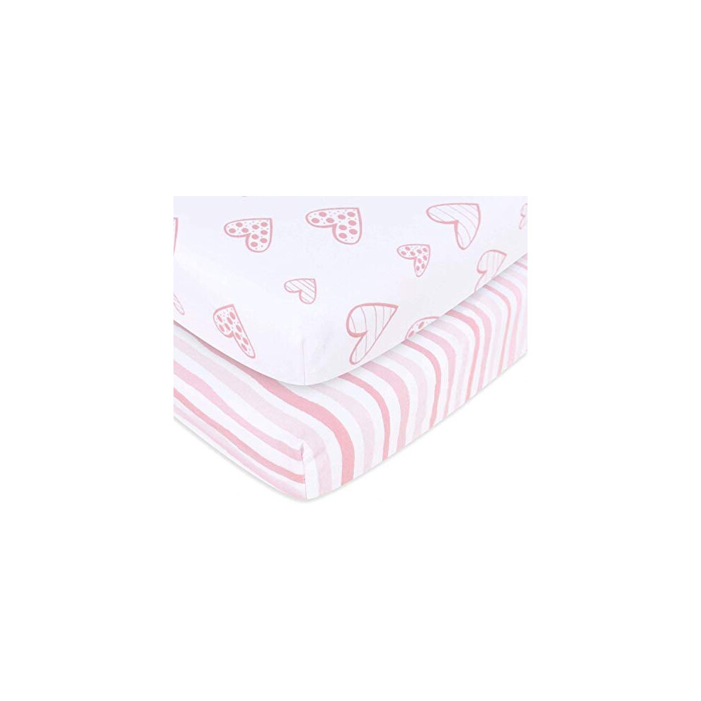 Travel Cot Fitted Sheet, 2 Pack, 100% Jersey Knit Cotton Pack N Play Sheets Or Playpen Sheets(9565Cm), Ultra Soft And Breathable For Baby Girls Springspirit