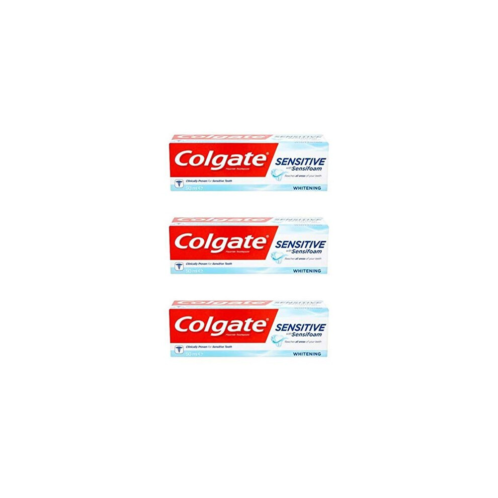 Colgate Sensitive with Sensifoam Toothpaste with Whitening Technology Pack of 3 x 50ml. Clinically Proven for Sensitive Teeth.