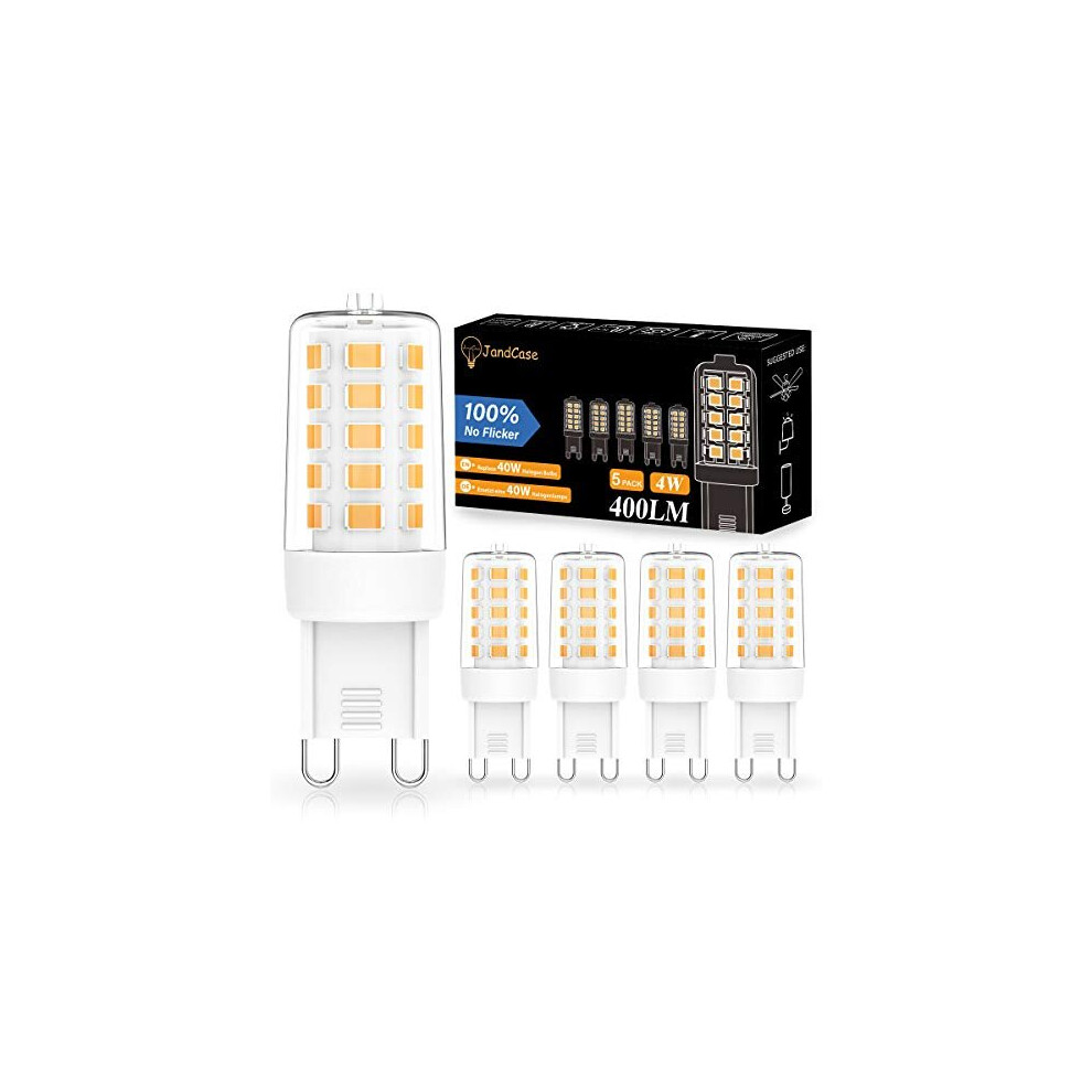 Jandcase G9 Led Bulbs, 4W G9 Capsule Bulbs, Equivalent To 40W G9 Halogen Bulbs, Warm 3000K, 400 Lumen, 360 Beam Angle, 100% No Flicker, Light/White