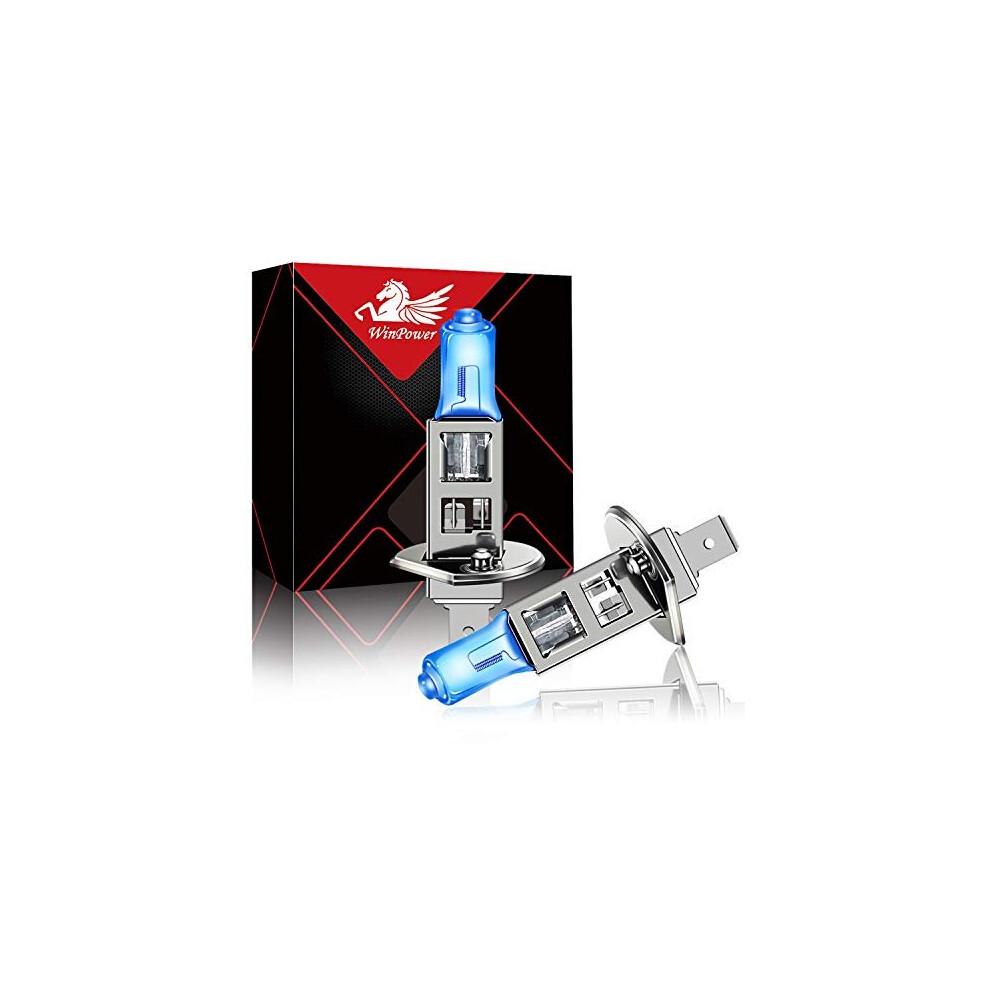 H1 55W Halogen Fog Light Headlamp Bulbs 5000K Warm White Super Bright Hi/Lo Headlight Lamp 12V Car, 2 Pieces