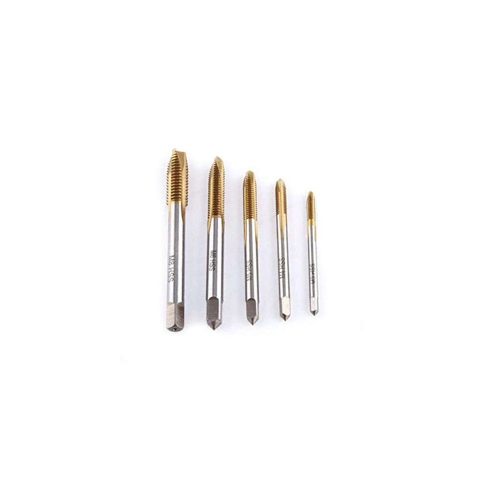 Tap And Die Set, 5 Pcs Hss Metric Thread Taps, High Speed Steel Titanium Plated Hss Screw For M3 M4 M5 M6 M8 Screw Threads 5011145476082