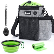 Large Dog Treat Pouch Bag - Upgrade with Water Bottle Holder, Waterproof Walking Bag Multiple Pockets, Adjustable Waist & Shoulder Belt 3 Ways to Wear