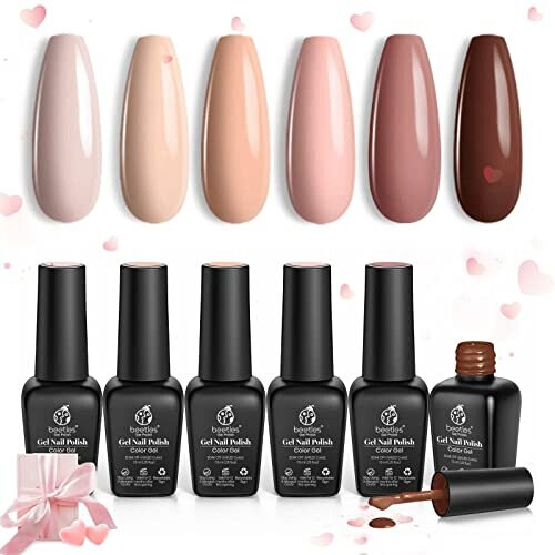 Beetles Gel Nail Polishes- Nude Gel Nail Polish Set, 6 Colors Neutral Gel Polish Kit Popular Nail Art Design Soak Off Nail Lamp Nail Polish Gel DIY
