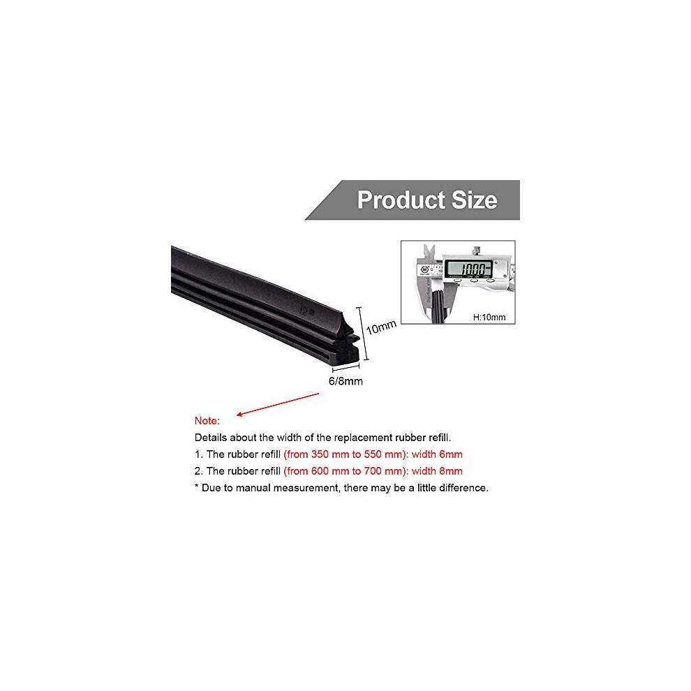 Cuttable Wiper Blade Refills, 2PCS Universal Car Windscreen Wiper Blade Rubber Refills Windshield Rubber Strip (24''/600mm)