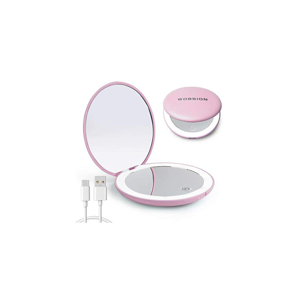 Compact Magnifying Mirror,Rechargeable 1x/10x Magnification Travel Mirror with Light,Small Makeup Mirror,Pocket Mirror for Purse,Handbag,Handheld