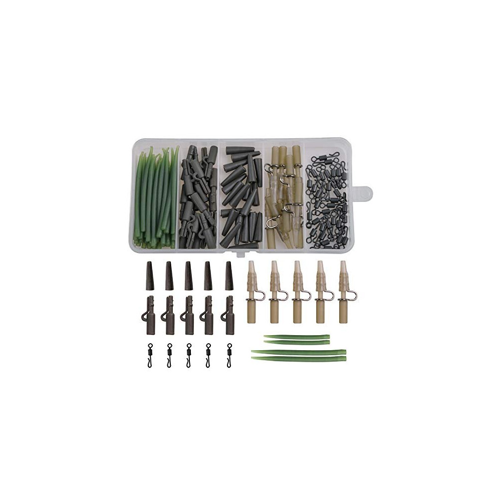 Carp Fishing Tackle Accessories, Carp Fishing Rigs Box Include Safety Leader Clips Quick Change Swivel Anti Tangle Sleeve Tail Rubber for Carp Bait