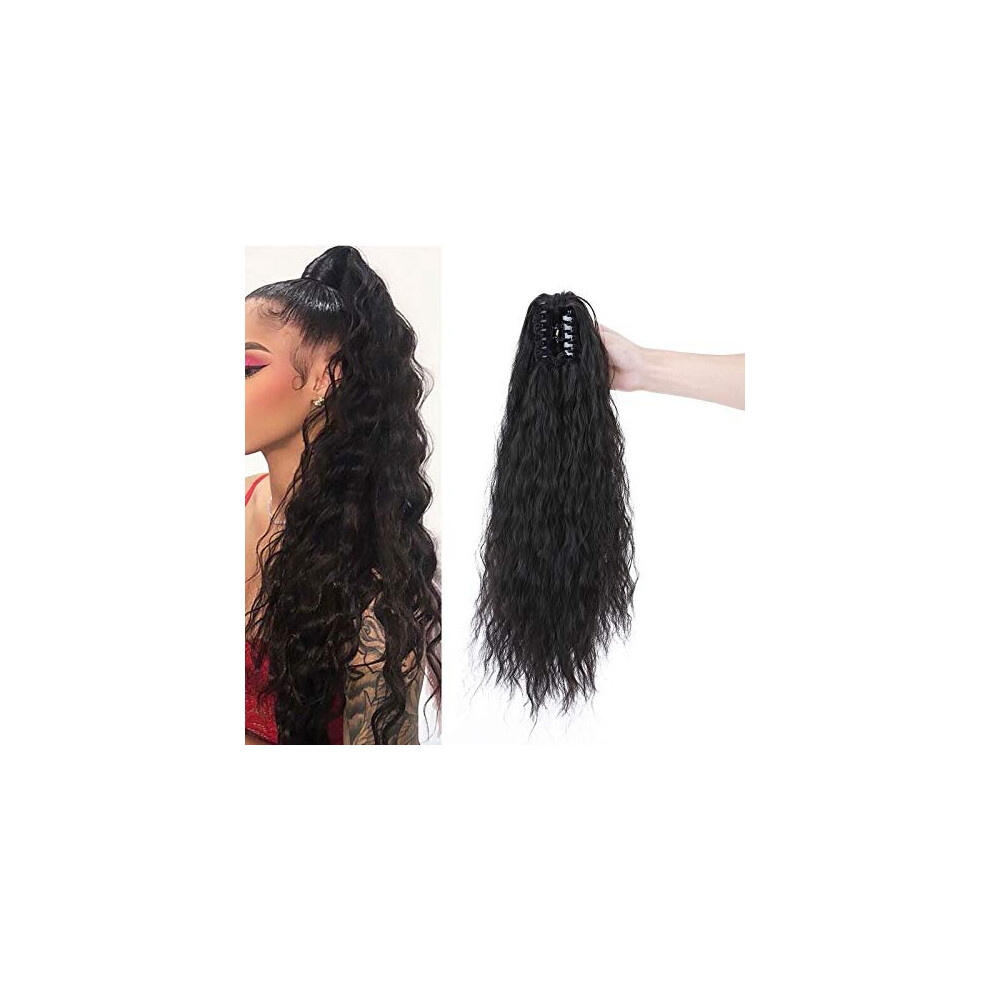 S-Noilite Unisex Black Real Fashion Corn Wavy Ponytail Extension Claw Clip 24" Long Wavy Curly Hair Extensions Jaw Clip Ponytail Hairpiece Pony Tail Natural