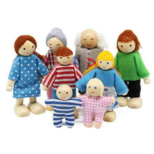 Dolls House Dolls Family Set, Wooden 8 Mini People Figures Dolls Playset for Dollhouse Accessories Girls Kids Children Pretend Toy Gift