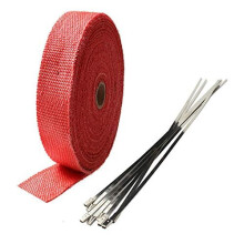 2.5CM X 5M Fiberglass Roll Red Racing Exhaust Heat Header Pipe Wrap Tape Shield Sleeve Thermal Protection 6 Locking Ties Car Motorcycle