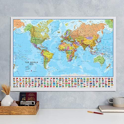 - World Map with Flags - Laminated - 84.1cm (w) x 59.4cm (h) 1