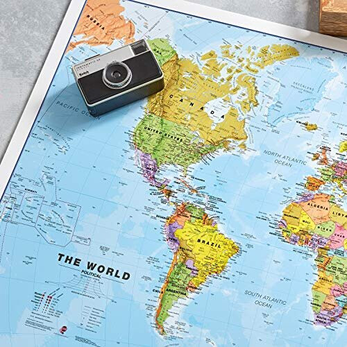 - World Map with Flags - Laminated - 84.1cm (w) x 59.4cm (h) 2