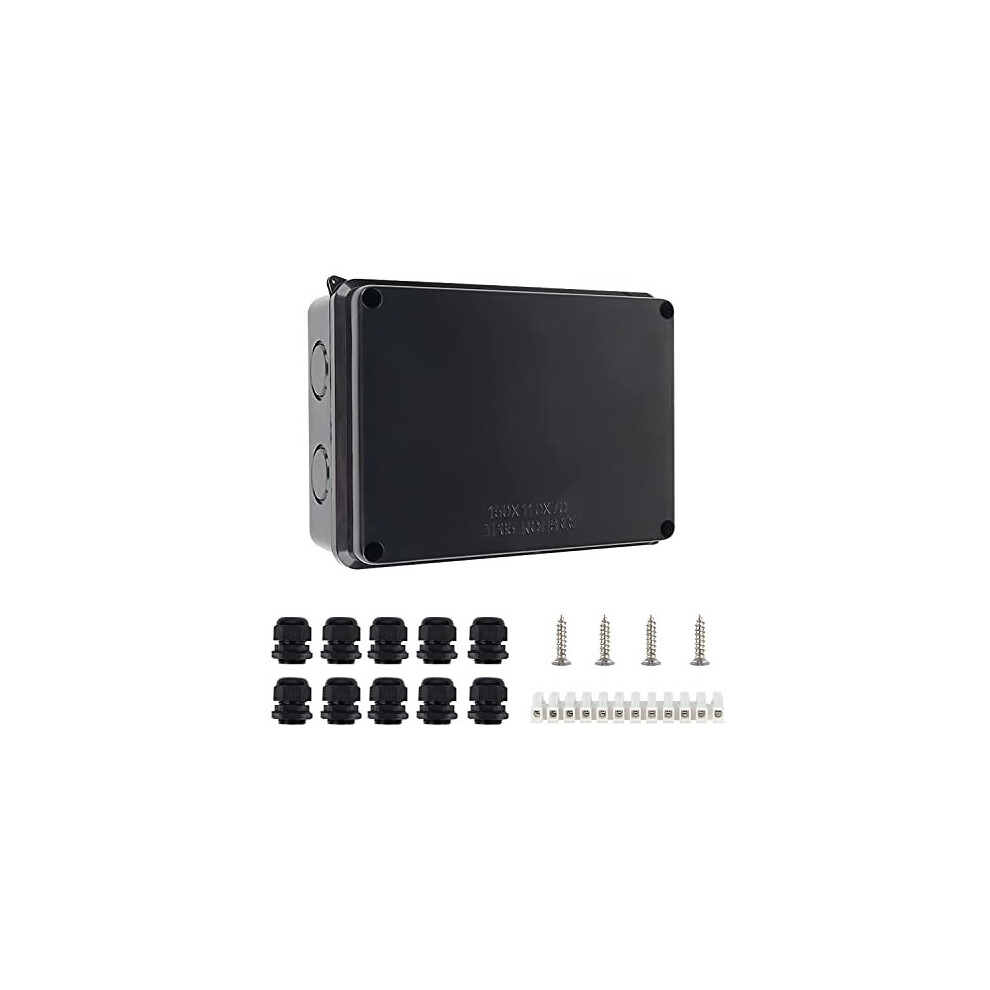 IP65 Waterproof Junction Box Large ABS Electrical Box Outdoor Cable Connector, External Electrical Junction Box, Black(150x110x70mm)