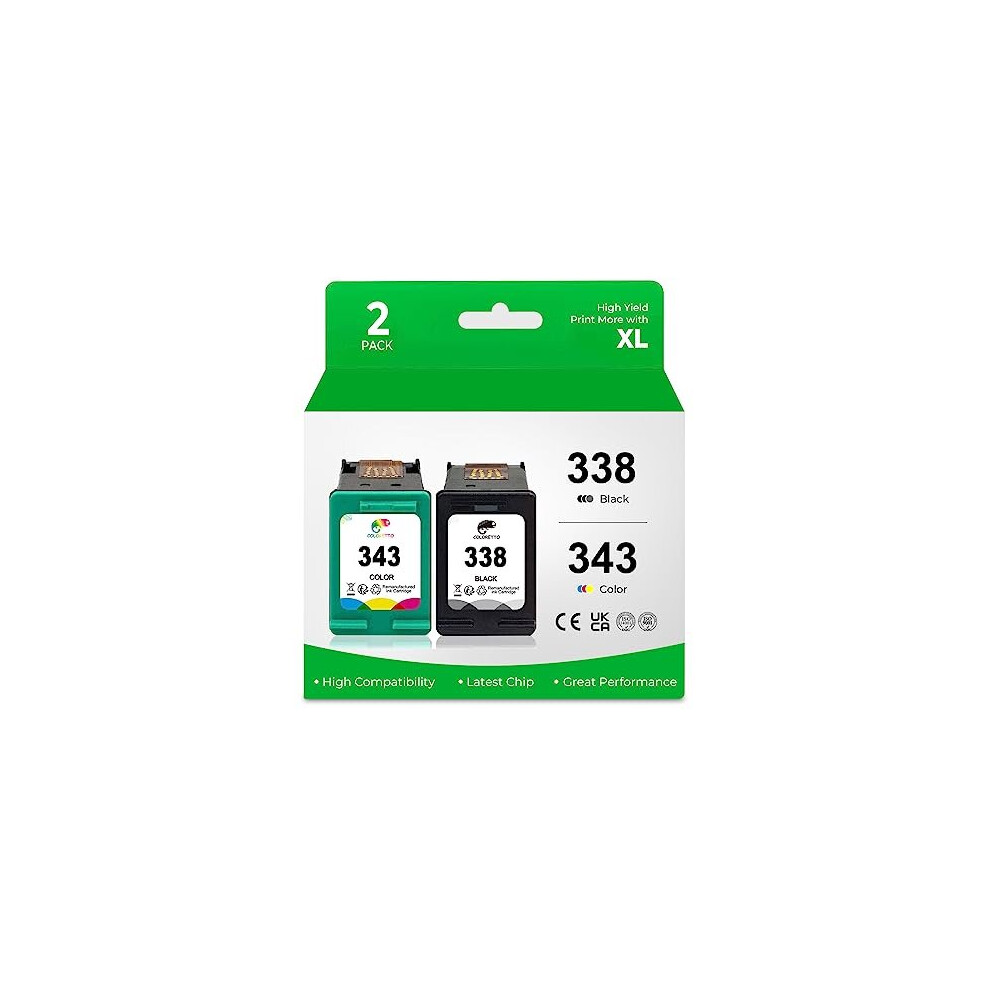 338Xl 343XL Ink Cartridge Replacement For Hp 338 343 Compatible With Photosmart 2575 2610 2710 2713 8150 Deskjet 460C 5740 6540 6840 Officejet 4212 5011145485077