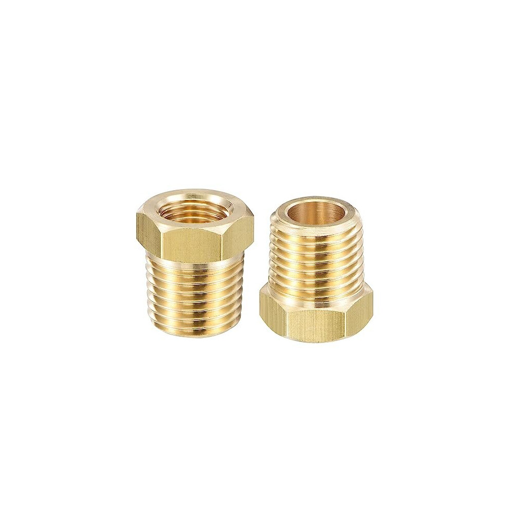 Brass Pipe Fitting Reducer Adapter 1/4" BSPT Male x 1/8" NPT Female for Water Oil Air Pressure Gauge Temp Sensor, 2pcs