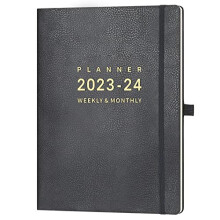Academic Diary 2023-2024 - A4 Diary 2023-2024 Week to View from July 2023 to June 2024 with Grey Leather Cover, Elasticated Closure, Back Pocket, Pen