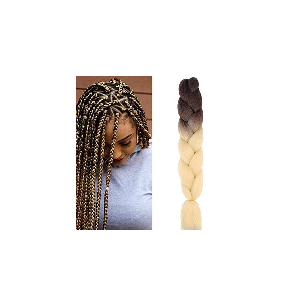 Cybelleza Unisex Brown 24" Braiding Hair Extension Jumbo Braids Synthetic Kanekalon Crochet Hair Afro Box Braid Heat Resistent (Brown&Beige)