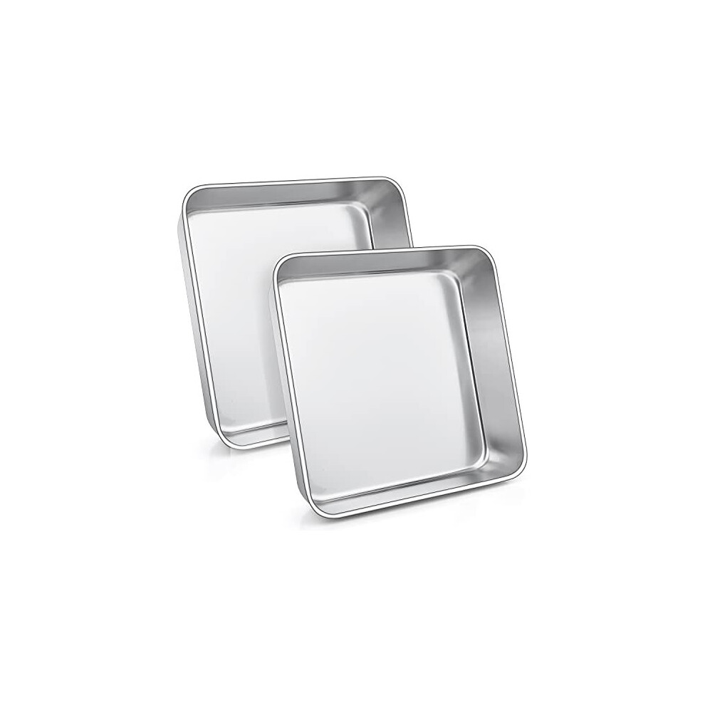 9 inch Cake Tin Set of 2, Stainless Steel Square Baking Pan, Baking Tray Great for Birthday Christmas, Brownie Lasagna Bakeware, Healthy & Durable,
