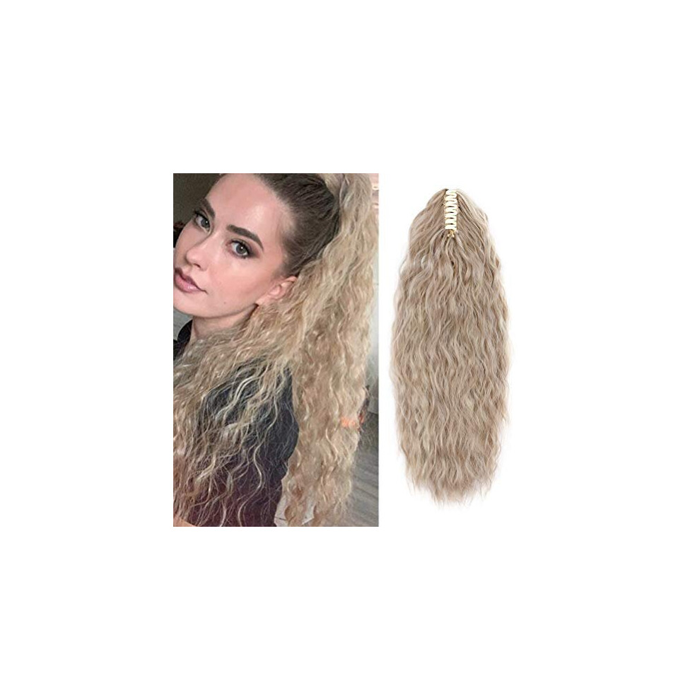 My-Lady Unisex Not,Specified 24Inch Long Corn Curly Wave Ponytail Extension Synthetic Claw Ponytail Clip In Jaw Claw Hair Extensions Hairpieces For Women Sandy Blonde Mix Bleach
