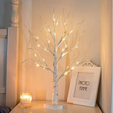 White Twig Christmas Tree with Lights 2FT Tabletop Birch Tree with 24 Warm White LEDs Battery Operated LED Birch Tree for Home Party Wedding Easter