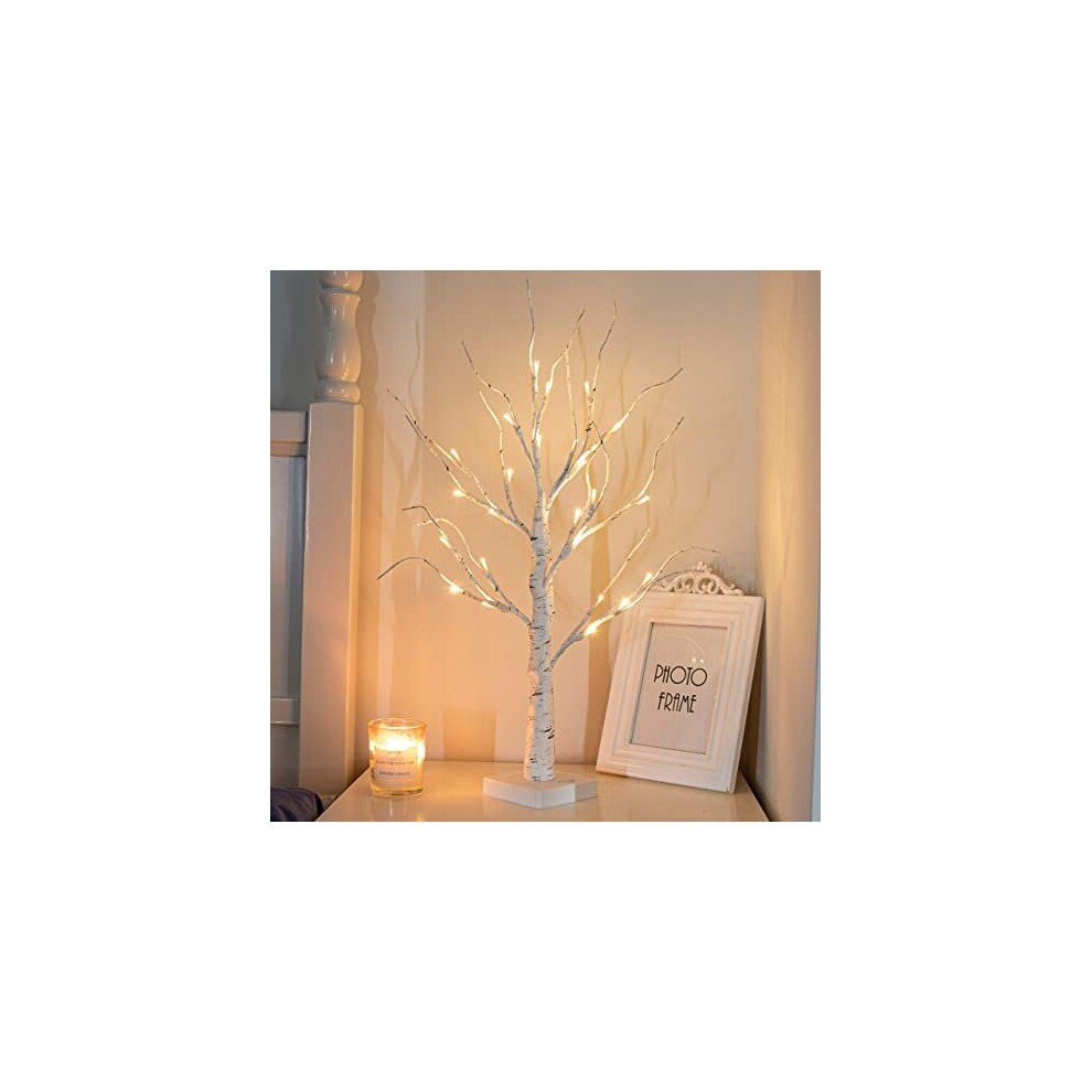 Vanthylit White Twig Christmas Tree With Lights 2Ft Tabletop Birch Tree With 24 Warm Leds Battery Operated Led Birch Tree For Home Party Wedding Easter