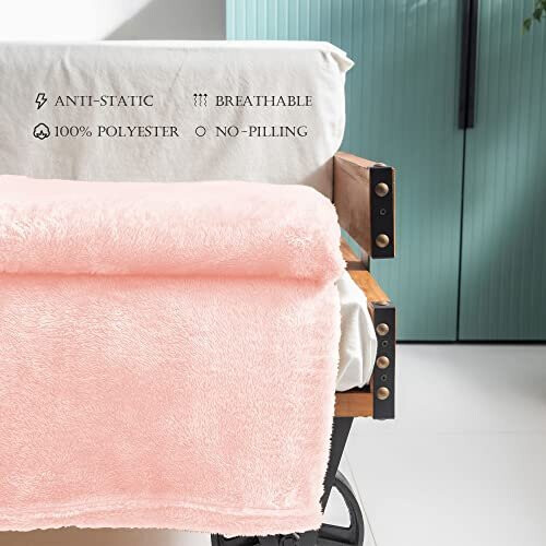 Fuzzy Fleece Throw Blanket, 127x178 CM Sofa Throws, Soft Flannel Throws for Sofa, Light Pink Blanket 2