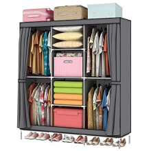 Large Canvas Wardrobe Fabric Wardrobe Storage Organizer with Hanging Rail Shelving,Foldable Portable Closet Clothes Storage Cupboard Unit for Bedroom