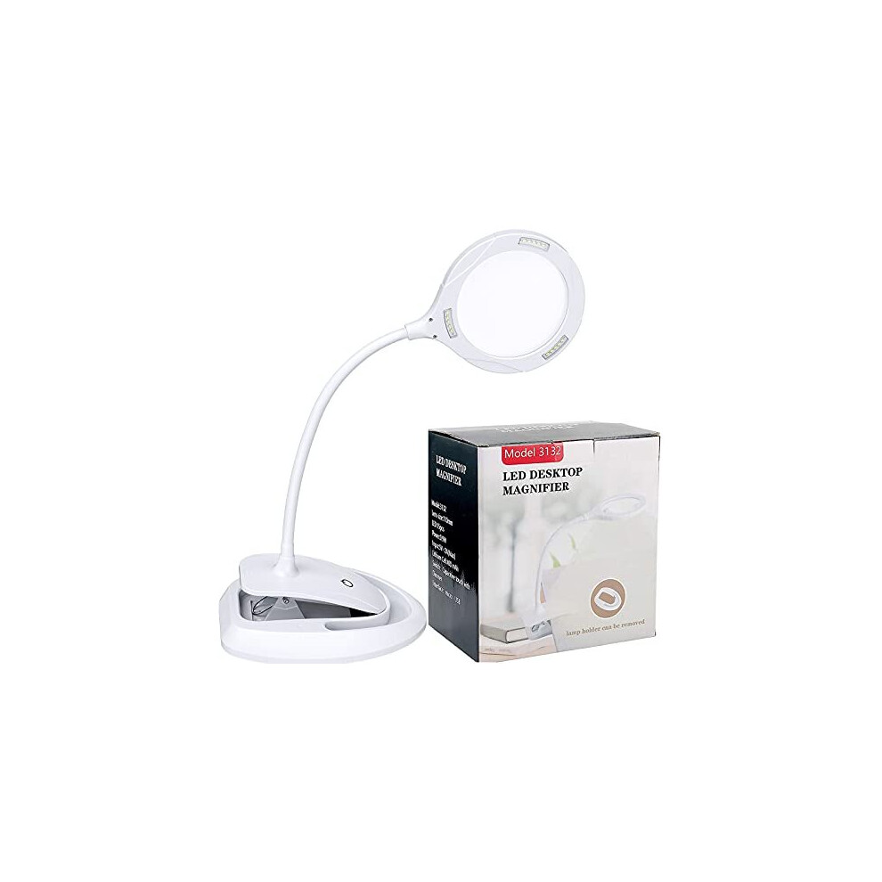 Homgen Magnifying Lamp, Hands Free Magnifier Lamp Rechargeable Desk Magnifier Lamp With Illuminated Optical Glass Magnifier 5X 10X Lens & 3 Adjustable