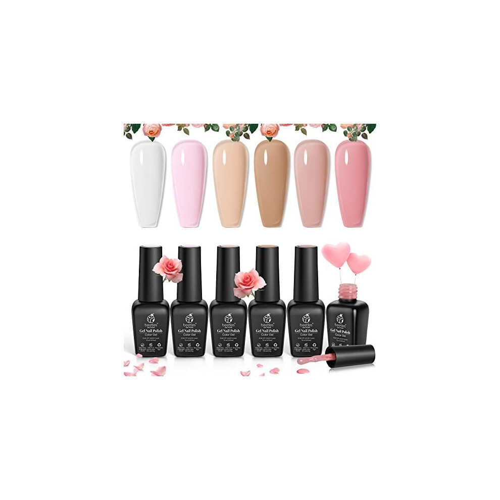 Beetles Gel Nail Polish Set- 6 Pcs Transparent Jelly Milky White Sheer Pink Nude Gel Polish Kit Ultimate Monochrome Collection Soak off UV Nail Lamp
