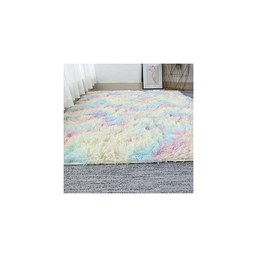 Super Soft Fluffy Shaggy Rugs Multicoloured 120 x 160 cm Anti-Slip Carpet Rainbow Kids Mat Living Room Extra Large Size Area Rug Modern Bedroom