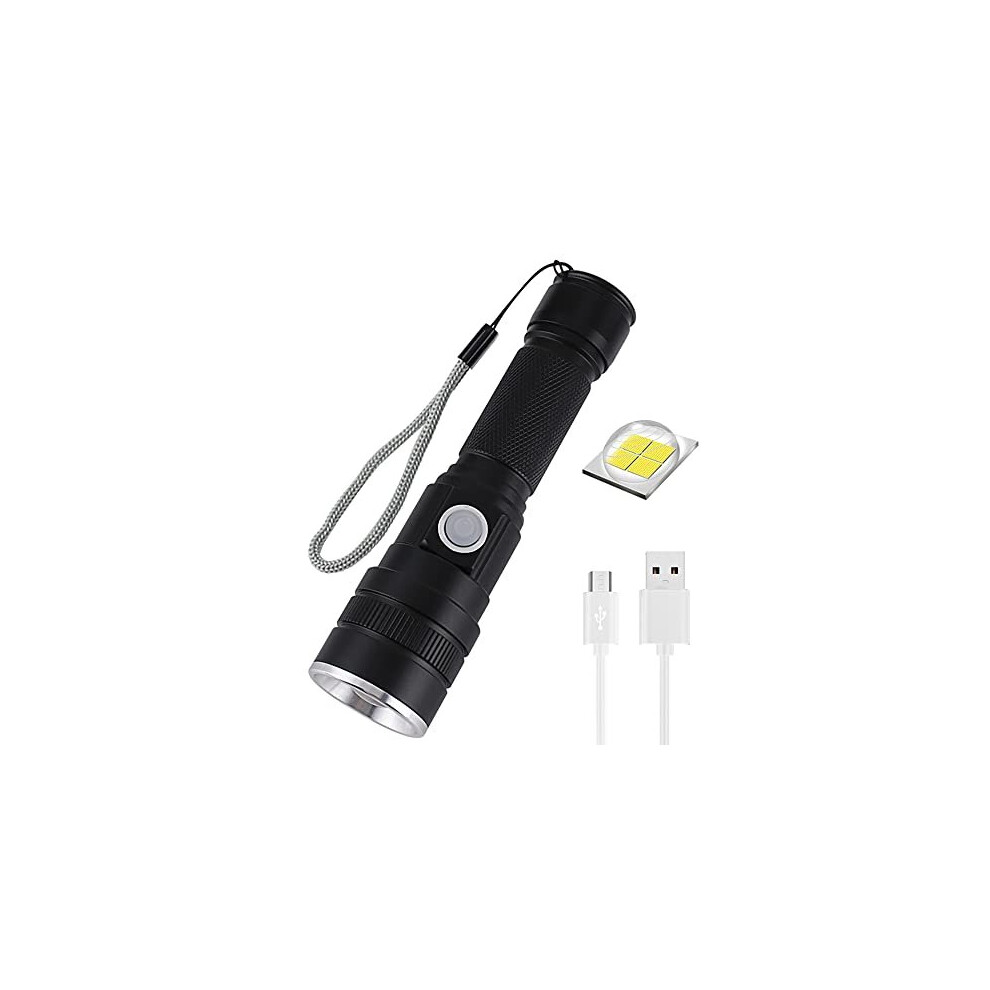 LED Flashlight, USB Rechargeable Flashlights, Super Bright 6000 Lumen P50 Flashlights, Rechargeable Tactical Waterproof Flashlight with Zoom for