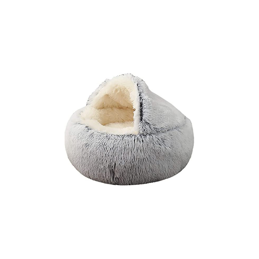 Grey Small Dog Bed 40*40CM(16"16") Large Cat Bed,Doughnut Donut Dog Bed with Cave, Pet Bed Washable Fluffy Anti Anxiety Calming Dog Bed,Chew