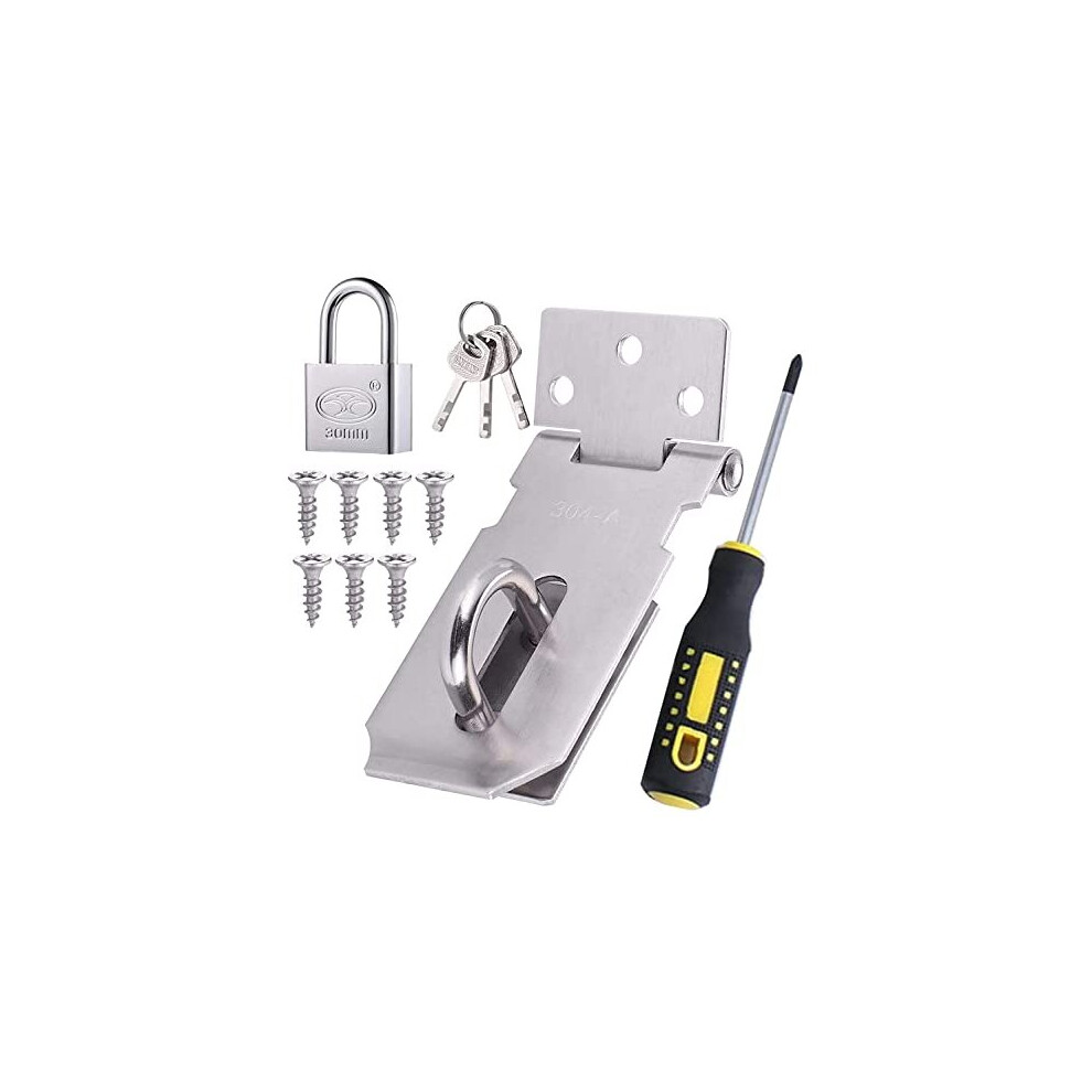 Lock for Door,Door Latch Hasp Garden Gate Lock with Door Padlock and Screws, Stainless Steel Shed Door Lock Gate Latch for Garden Gate, Shed Lock for