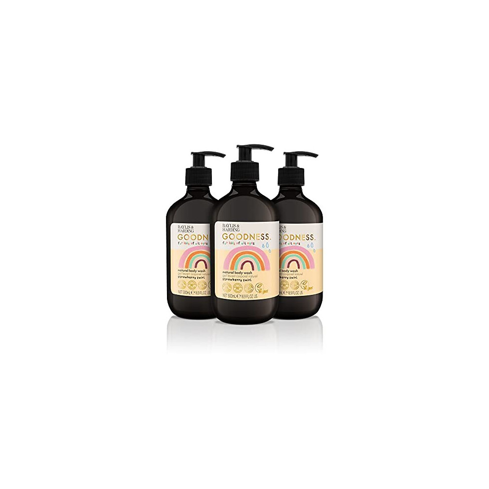 Goodness Kids Strawberry Swirl Natural Body Wash 500ml, (Pack of 3) - Vegan Friendly