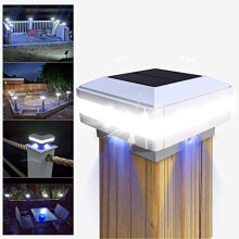 Solar LED Post Lights Outdoor Garden IP65 Waterproof Square White Landscape Post Cap Lamp for Patio Fence Deck 4x4 5x5 6x6 inch Wooden Posts