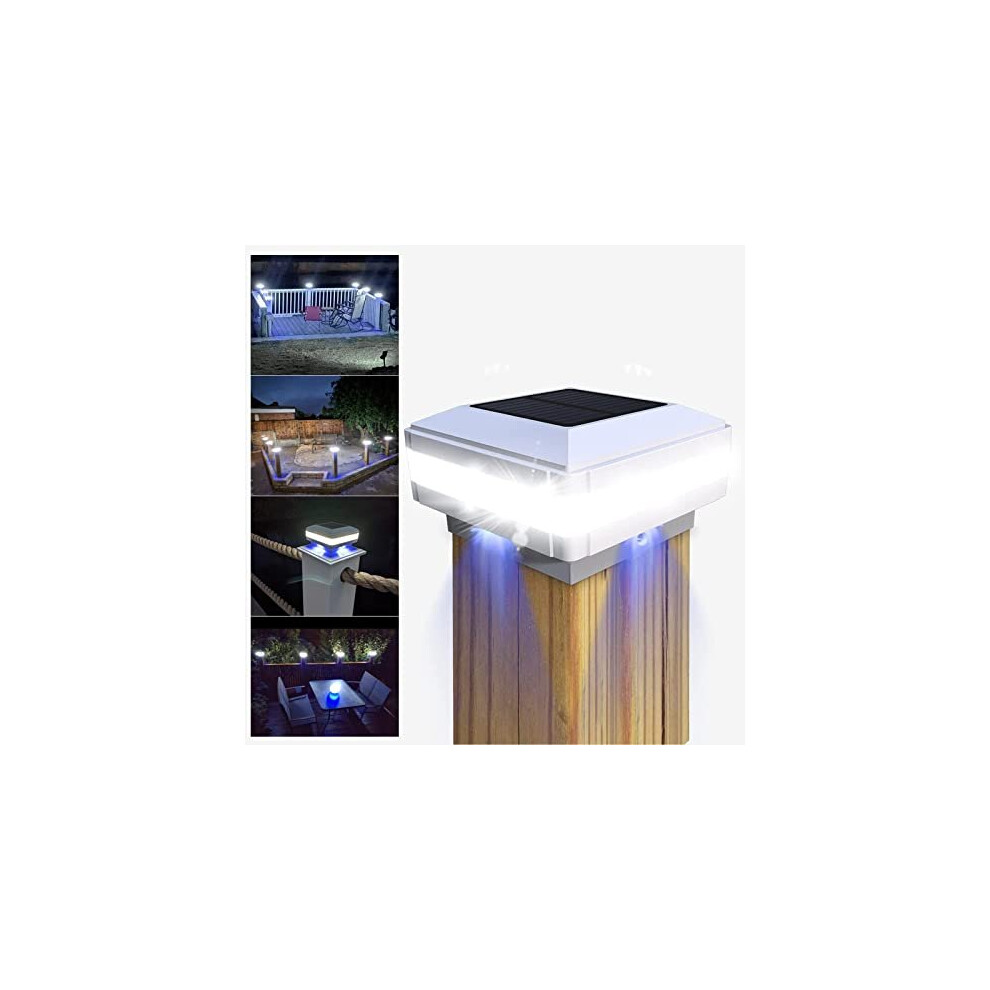 Solar LED Post Lights Outdoor Garden IP65 Waterproof Square White Landscape Post Cap Lamp for Patio Fence Deck 4x4 5x5 6x6 inch Wooden Posts