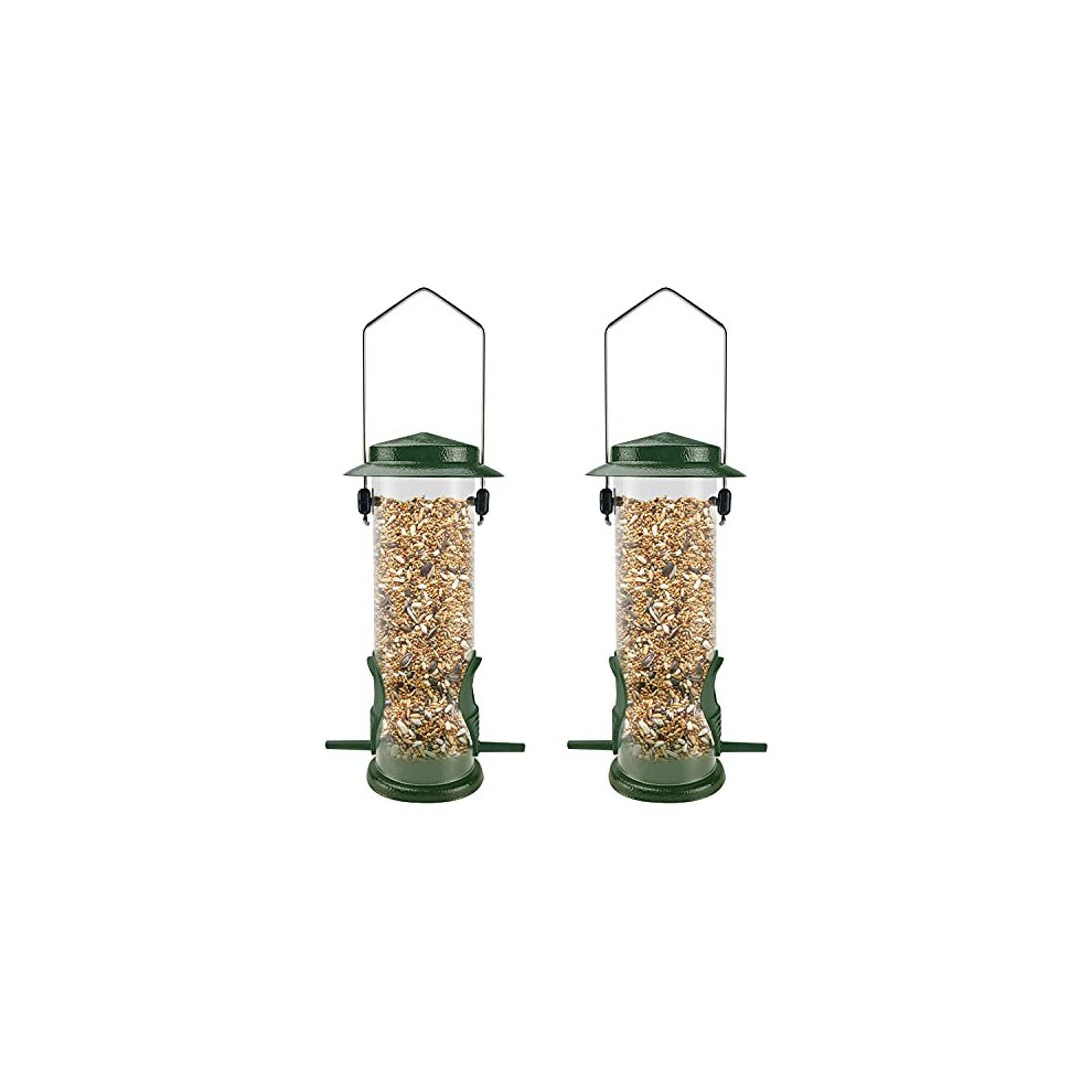 Hanging Bird Feeders Bird Seed Feeder Metal Wild Bird Feeding for Garden 2 Ports Heavy Duty Bird Feeders Weatherproof 2 Packs-Green